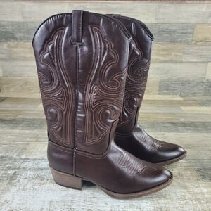 Coconuts by Matisse Legend Womens Cowboy Boots Sz 8 M Brown Embroidered Leather
